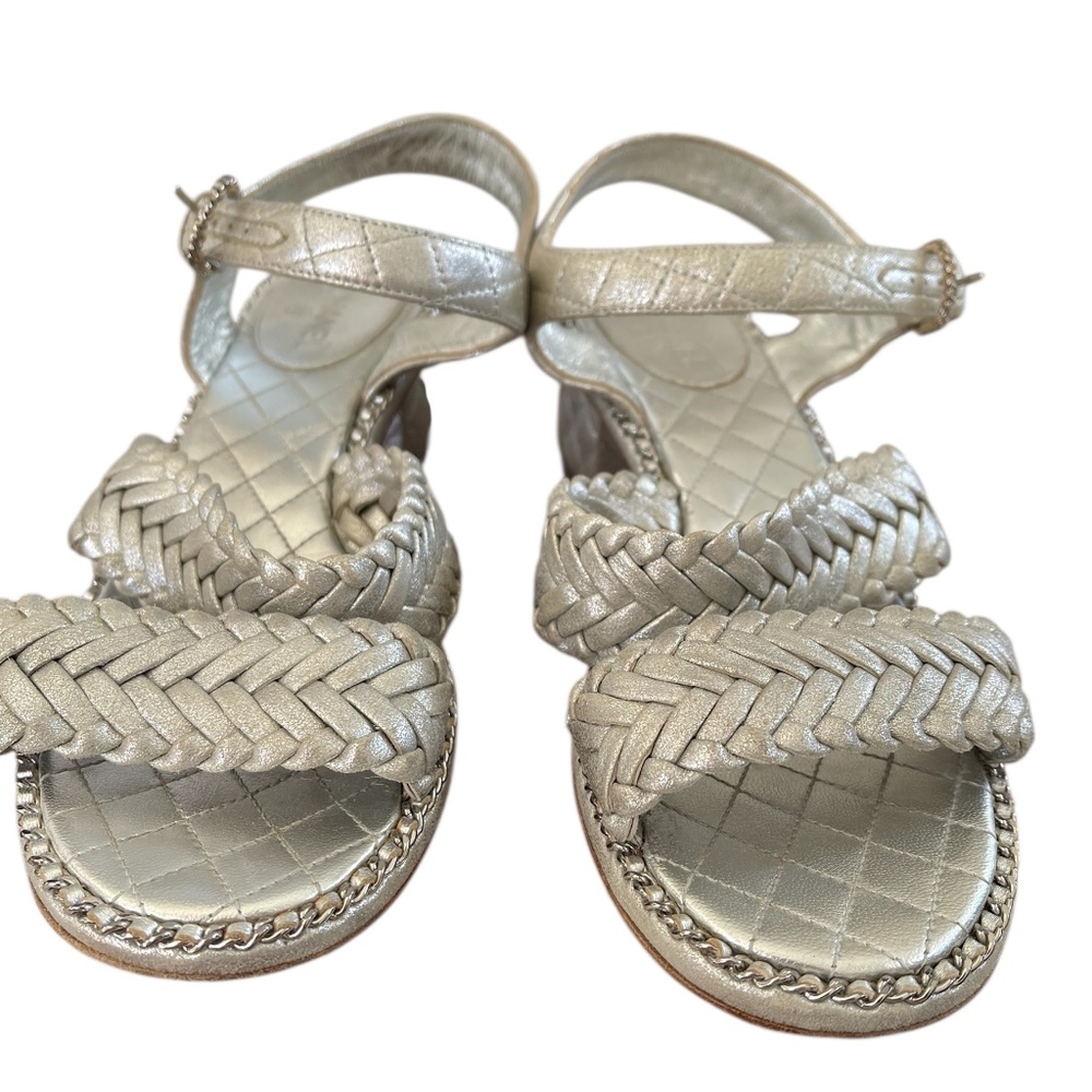 Chanel Interlocking CC Logo Lambskin Sandals Size 37